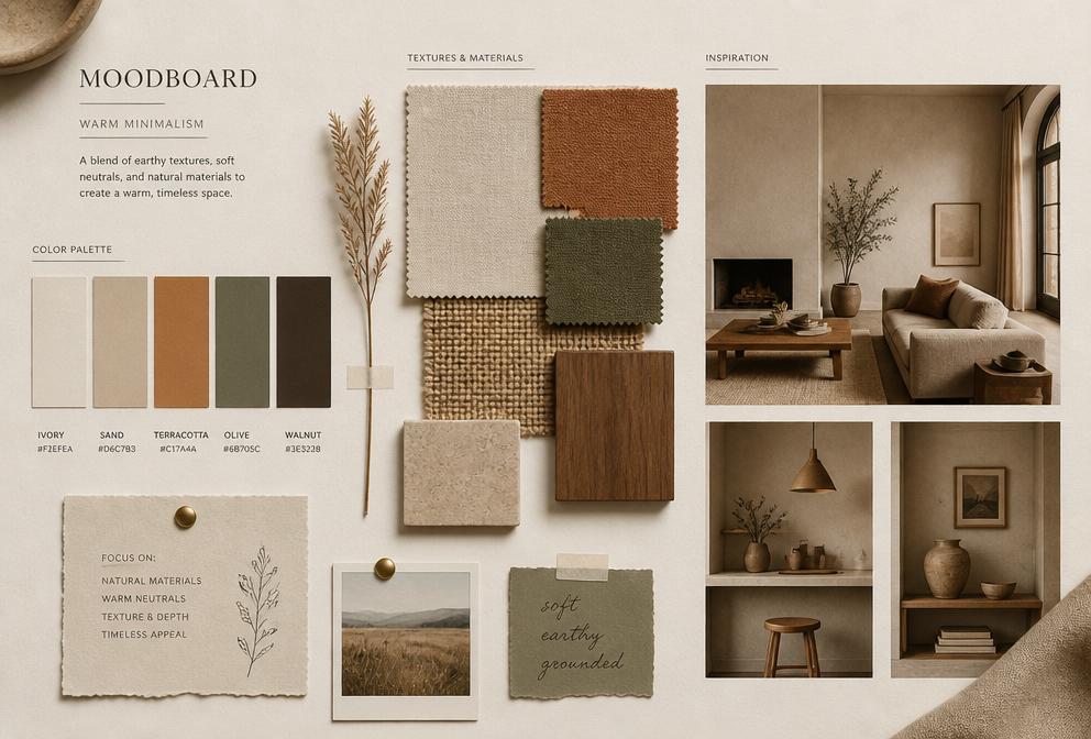 Moodboard met kleurstalen en inspiratie